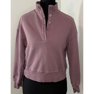 Listicle Lavender Mock Neck Half Button Cropped Pullover Sweatshirt XS